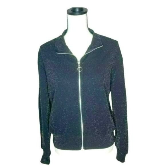 Wild Fable Black Zip Long Sleeves Shimmer Casual Lightweight Sweater Size M - Picture 2 of 13